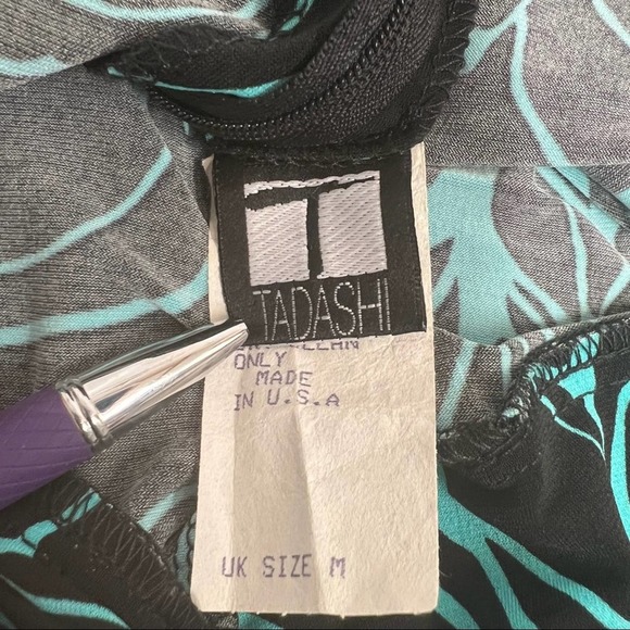 Vtg Tadashi 2000s Dress S Black Midi Floral Ric Rac Lace V Neck Spaghetti Straps - Picture 11 of 12